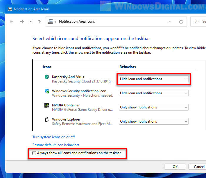Always show all system tray icons on taskbar Windows 11