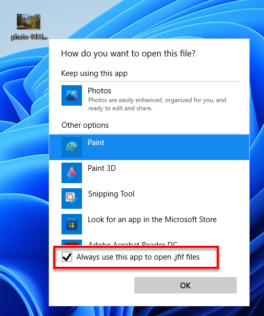 Always use this app to open files Windows 11