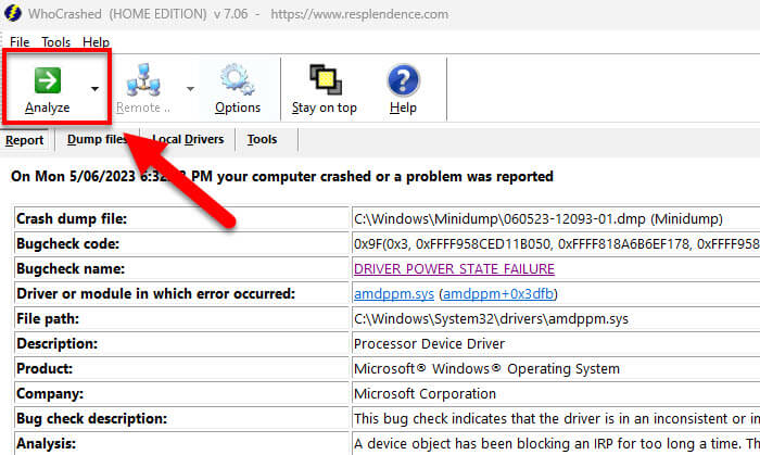 Analyze blue screen crash in Windows 11