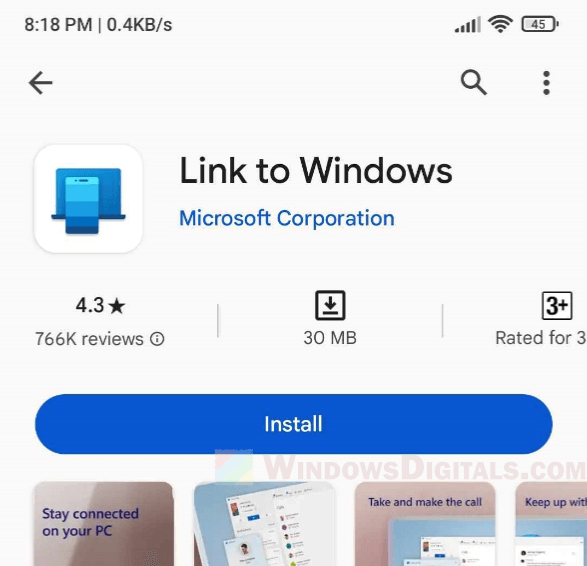 Android Phone Link to Windows companion app