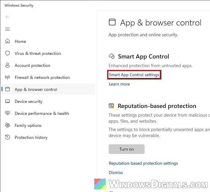 App and browser control Windows Security Windows 11