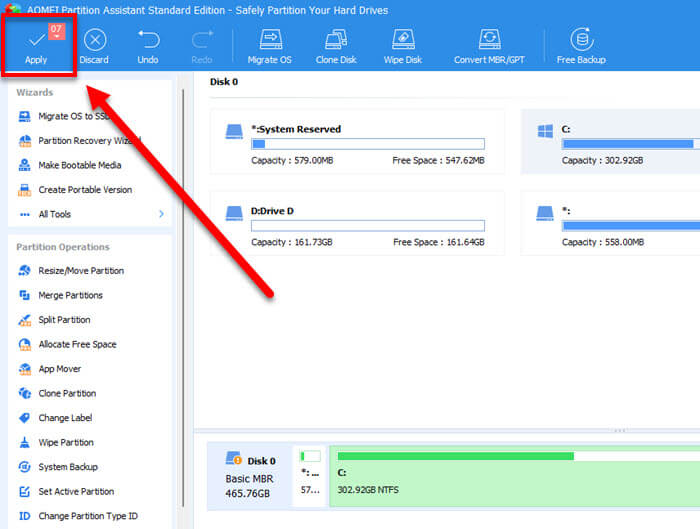 Apply Changes Partition Assitant