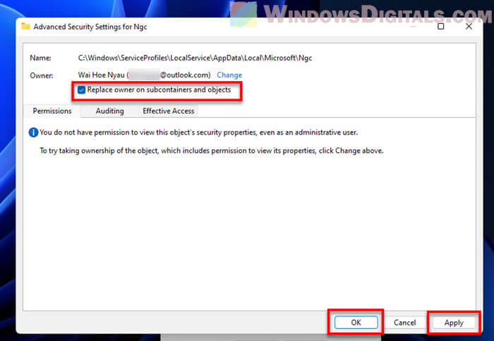 Apply NGC folder ownership changes