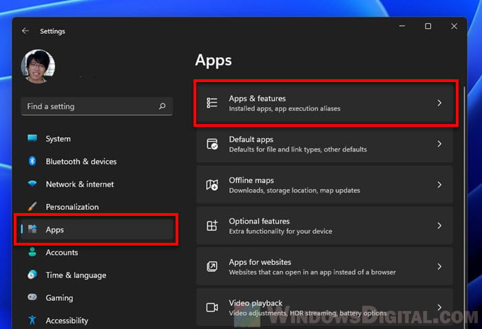 Apps and features Windows 11