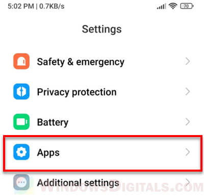 Apps settings on Android