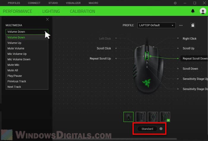 Assign buttons in Standard mode Razer Synapse Hypeshift