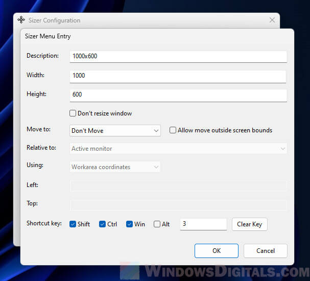 Assign keyboard shortcut for scaling and resizing Windows 11