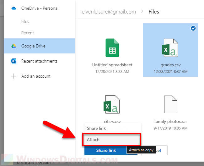 Attach Google Docs as file in Outlook Email