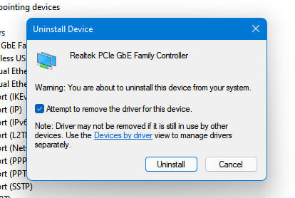 Attempt to remove the driver for this device Windows 11