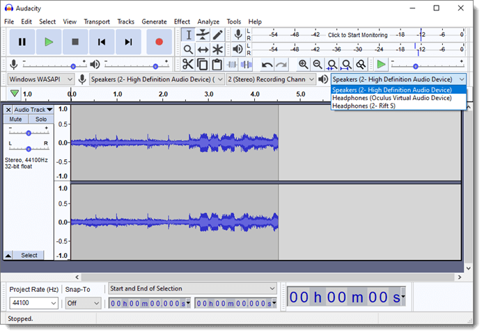 Audacity selecting speaker record audio sound