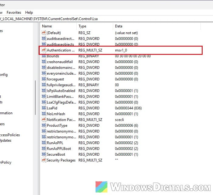Authentication Packages value in Lsa registry key Windows 11