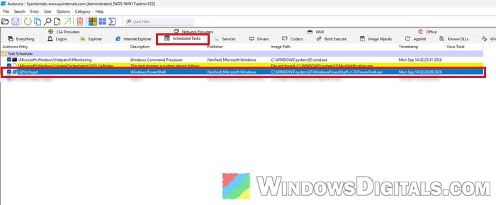 Autoruns Scheduled Tasks tab Hide Microsoft entries