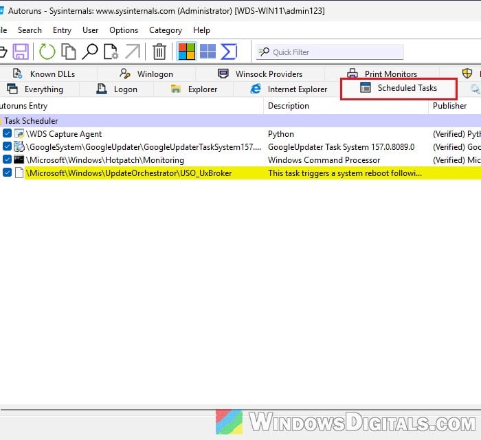 Autoruns Scheduled Tasks tab find browser hijacker Windows 11