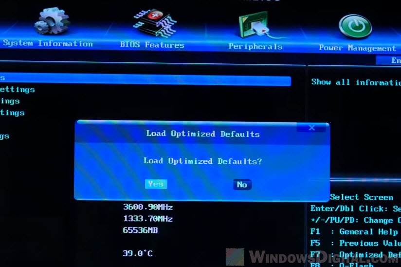 BIOS Load optimized defaults UEFI