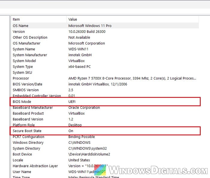 BIOS Mode UEFI Secure Boot State System Information Windows 11