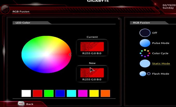 BIOS UEFI RGB fan change color