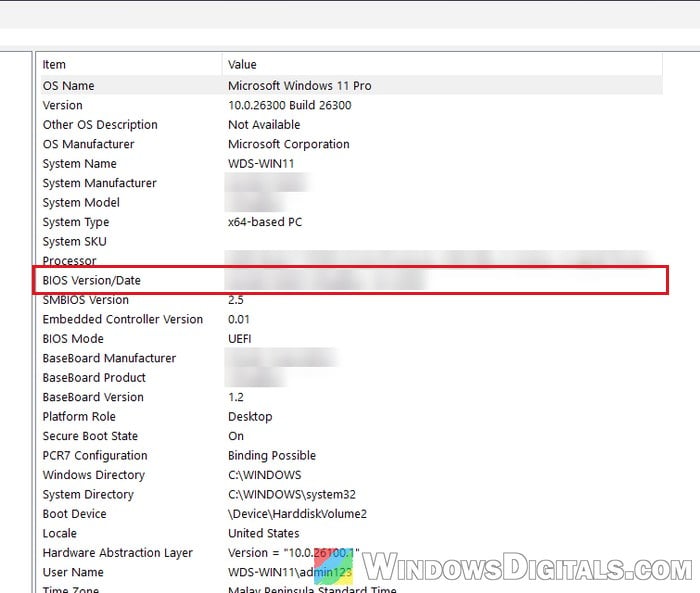 BIOS Version Date in System Information Windows 11
