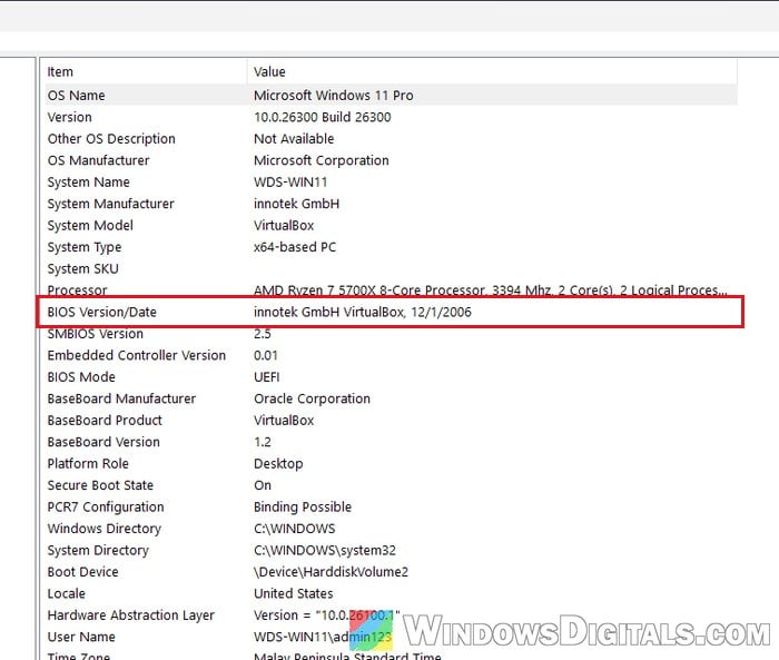 BIOS Version Date in System Information Windows 11