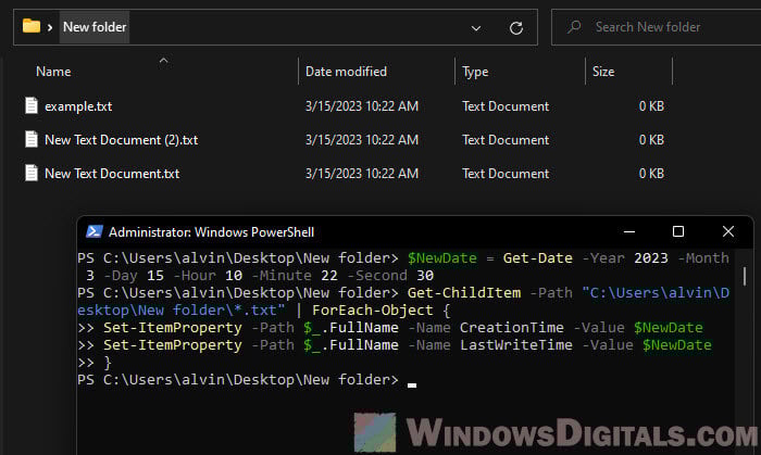 Batch change file date and timestamp for multiple files in Windows