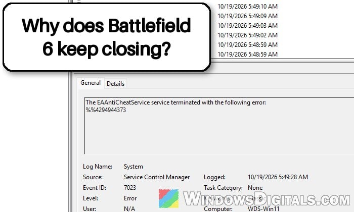 Battlefield 6 Crashes After a Minute, EAAntiCheatService Terminated Error