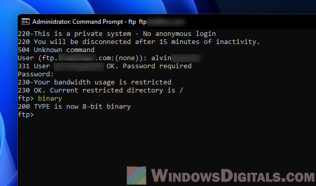 Binary FTP CMD Windows 11