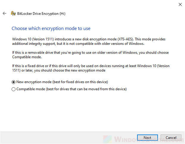 BitLocker new encryption mode or compatible mode