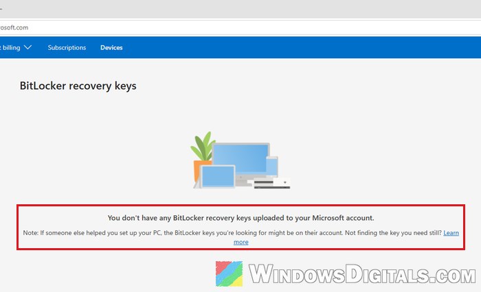 BitLocker recovery keys page Microsoft account