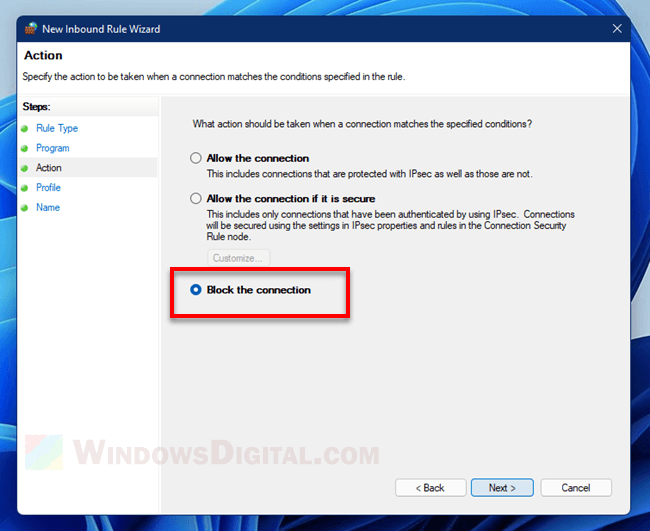 Block an app from using the internet Windows 11