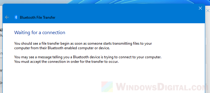 Bluetooth File Transfer Waiting for a connection