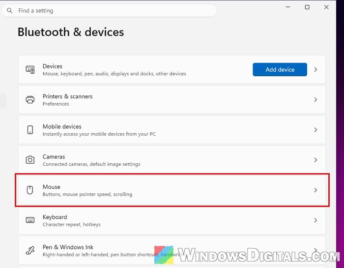 Bluetooth and devices settings no Touchpad Windows 11