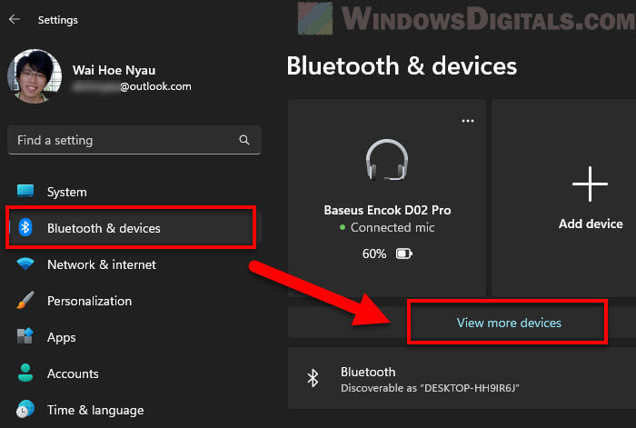 Bluetooth and view more devices Windows 11