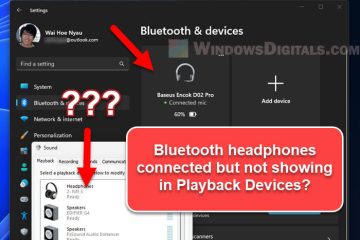 Bluetooth headphones connected but not showing in playback devices