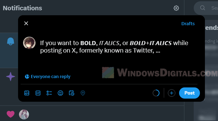 Bold and italics when tweeting or posting on X Twitter