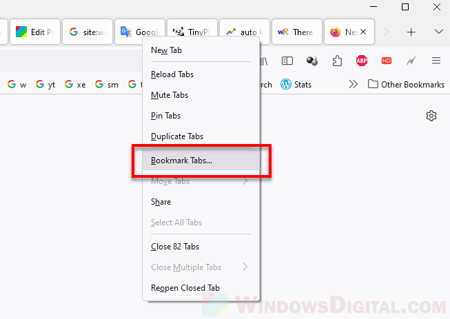 Tambahkan bookmark ke semua tab di Firefox