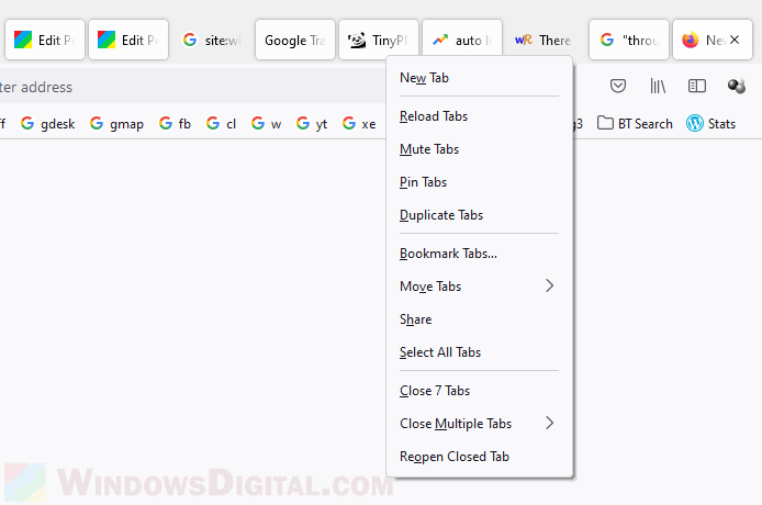 Tambahkan bookmark hanya ke tab tertentu di Firefox