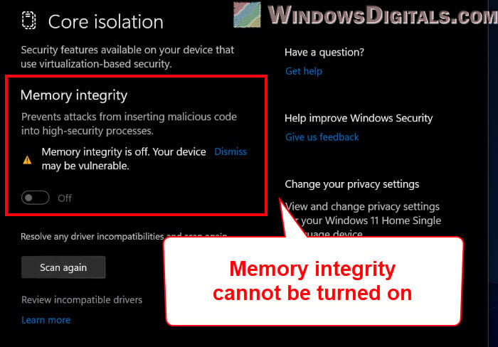 BrUsbSib.sys Memory Integrity in Windows 11