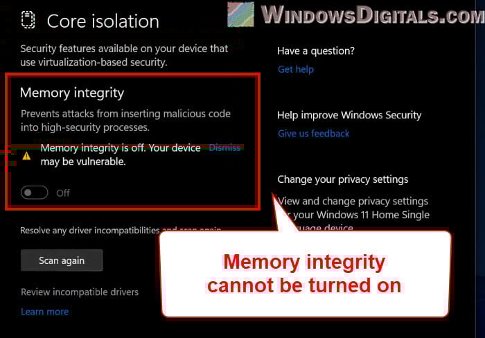 BrUsbSib.sys Memory Integrity in Windows 11