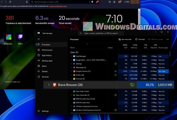 Brave High CPU and Memory Usage