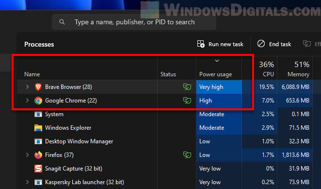 Brave high power usage and energy consumption