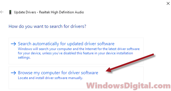 Browse my computer for audio driver software
