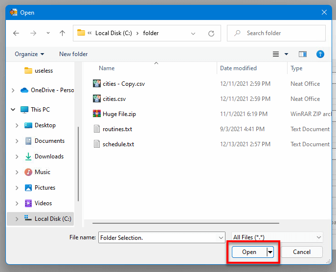 Browse to folder WinMerge