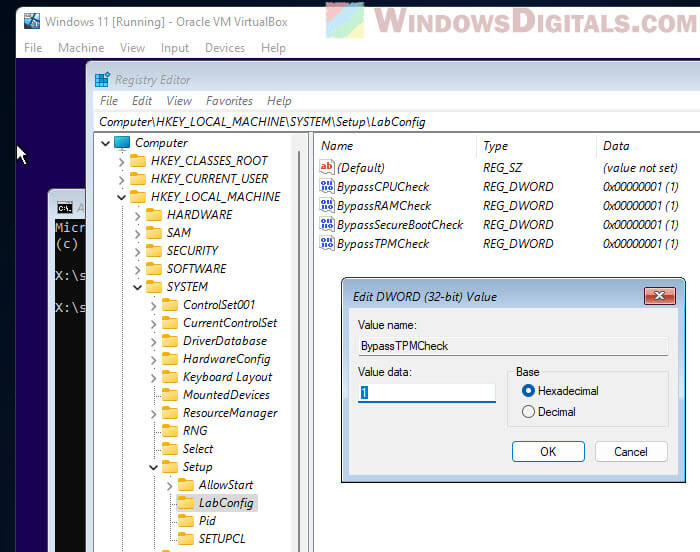 Bypass TPM and Secure Boot Check Windows 11 installation VM