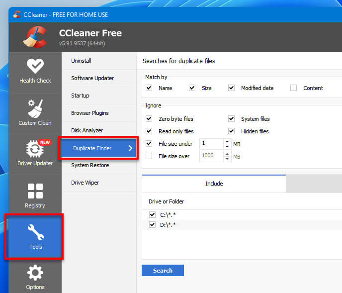 CCleaner Duplicate File Finder