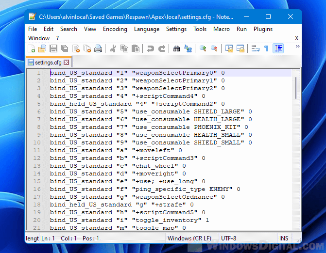 CFG file Notepad++ Windows 11