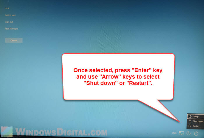 CTRL ALT DEL to restart or shutdown Windows 10 with keyboard