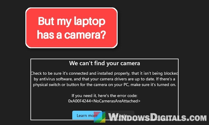 Camera Error 0xA00F4244 NoCamerasAreAttached in Windows 11