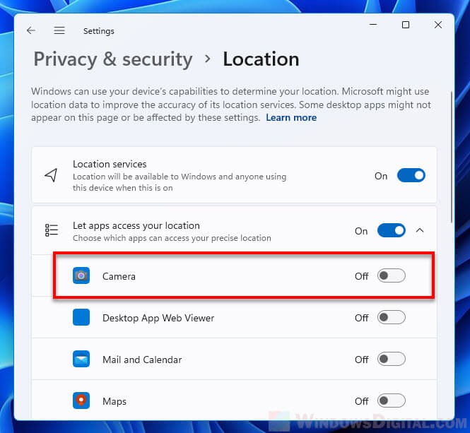 Camera access location Windows 11