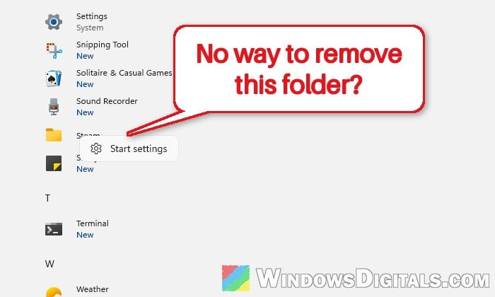 Can't Remove an Empty Folder from the Windows 11 Start Menu
