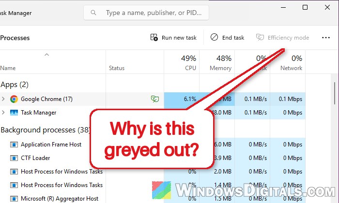 Can't Turn Off Efficiency Mode for Chrome in Windows 11