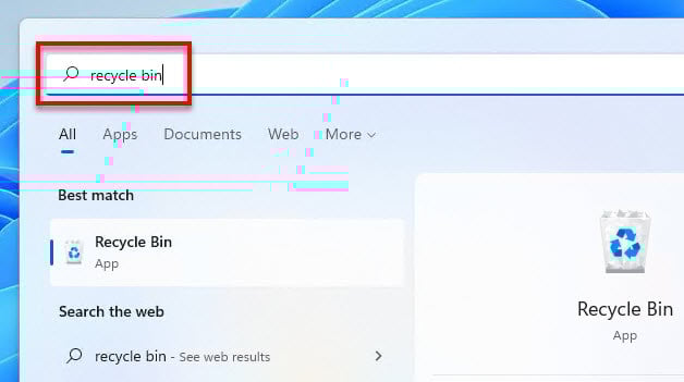 Cannot Find Recycle Bin from Start menu Windows 11